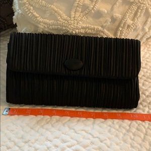 Black Satin Ruched Evening Clutch.